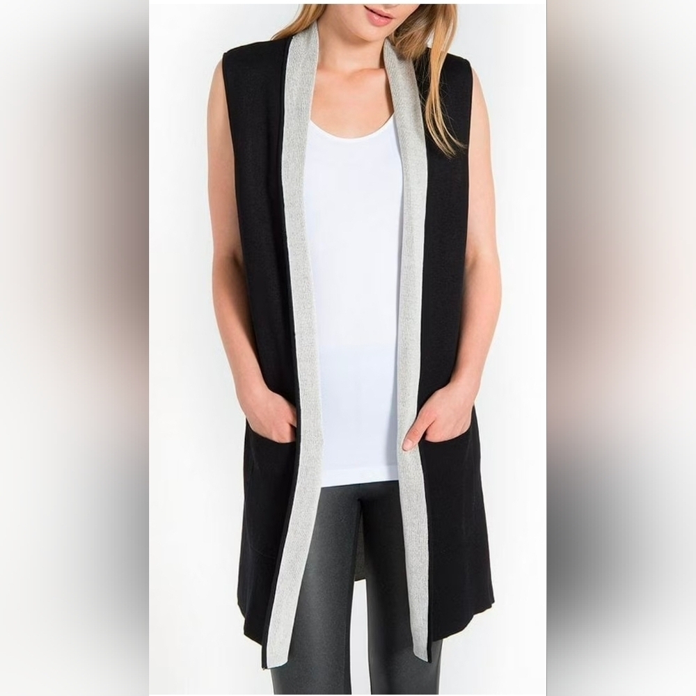 Lyssè Women's Haiku Sleeveless Maroon And Gray Vest Cardigan L/XL
